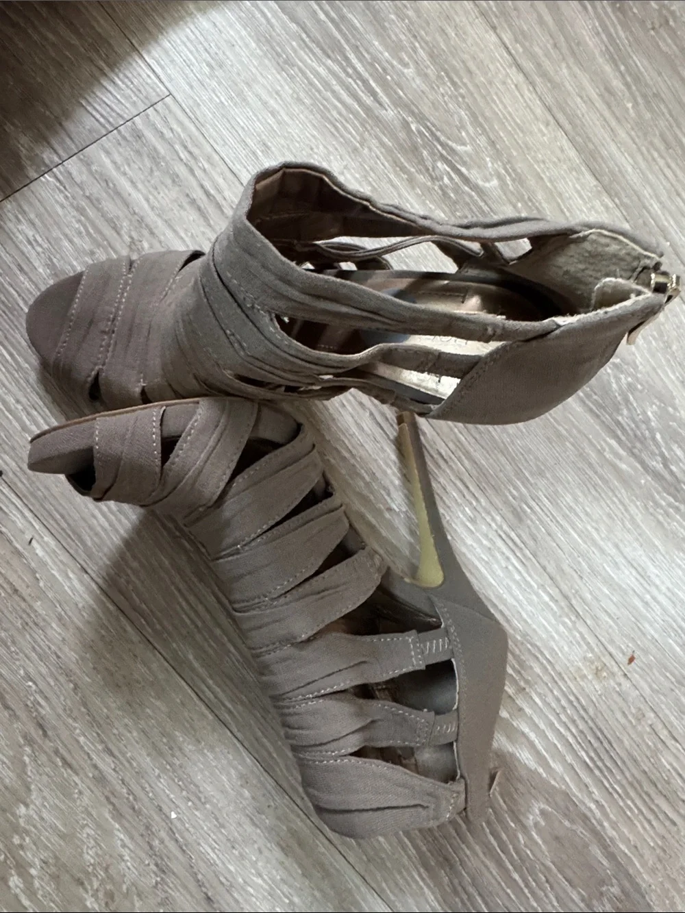 BCBGeneration Brown Multi-Strap Peep-Toe Heels - Picture 2 of 6